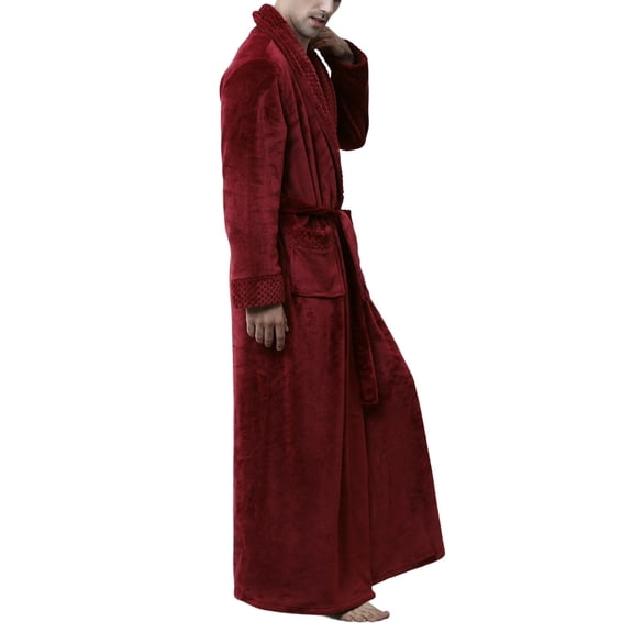 SWSMCLT Men's Long Sleeve Bathrobe House Bathrobe Full Length Fluffy Pocket Winter Bath Hot Tub Red Large-X-Large