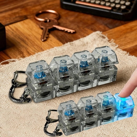 2Pcs 4-in-1 Keyboard Fidget Toy, Mechanical Clicker with Keychain, 4-Key Stress Relief Sensory Toy for Adults Kids Office Home (Lighted & Non-Lighted)