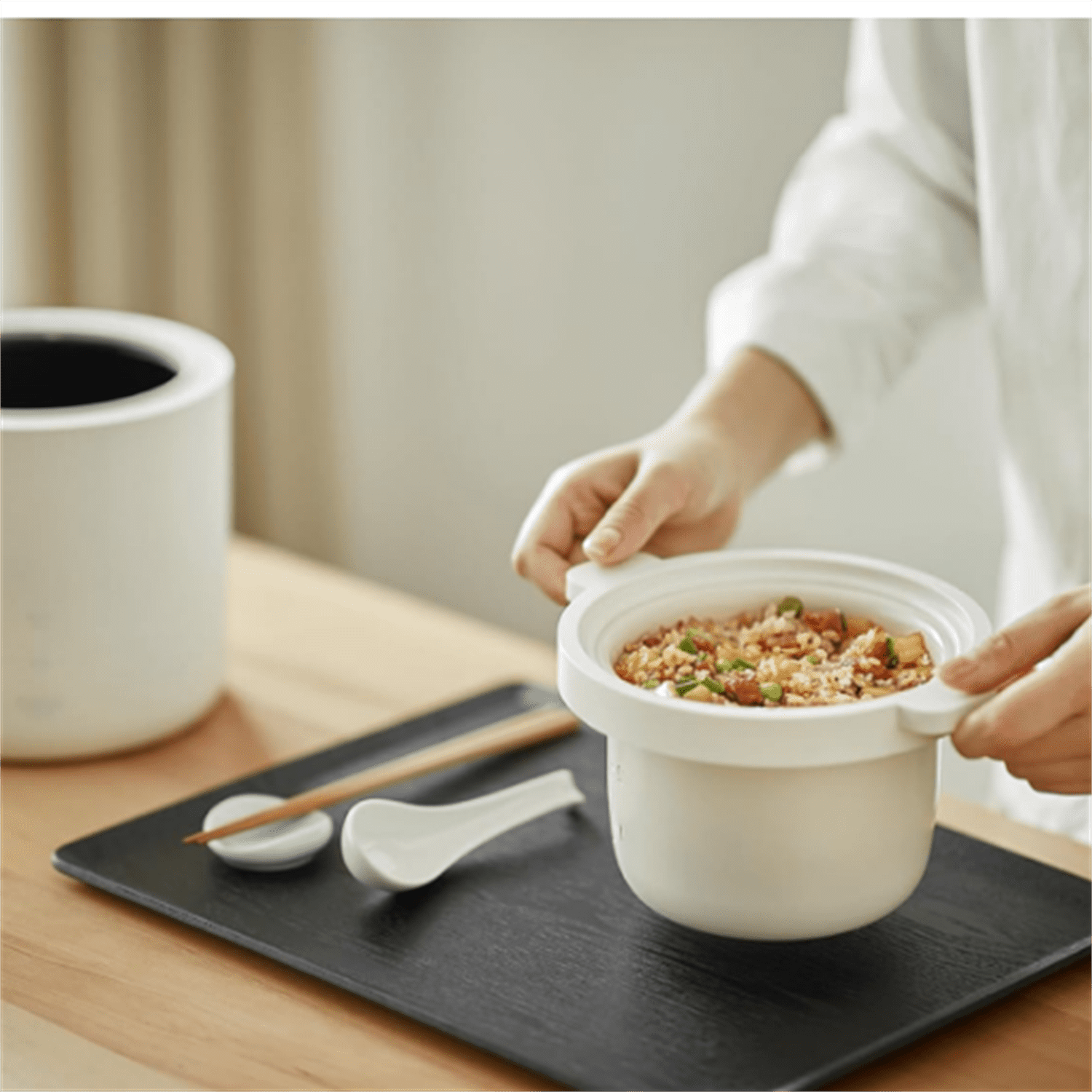Mini Rice Cooker 2 Cup Uncooked, Small Electric Cooker, with 4 Cooking Functions, 24 Hour Preset and Heat Preservation, Anti Scald Carry Handle