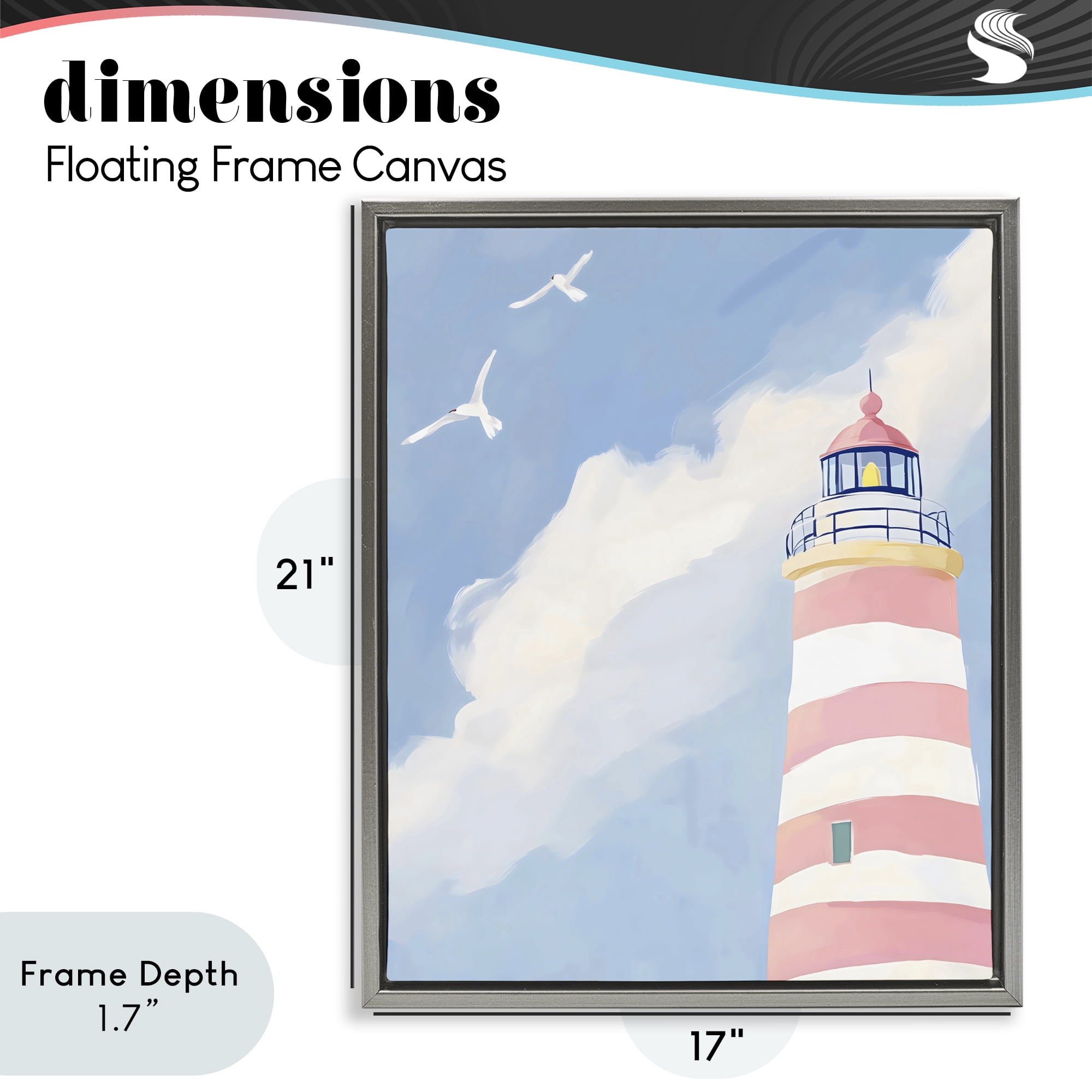 Stupell Industries Striped Lighthouse with Seagulls Gray Framed Floater Canvas Wall Art, design by The Prints Vibe
