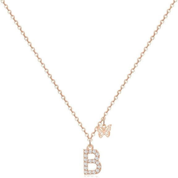 Dainty Initial Necklace Butterfly Pendant Necklace, 14K Gold Plated Cubic Zirconia Letter Dainty Necklaces Jewelry Birthday Gifts For Women[o2131]
