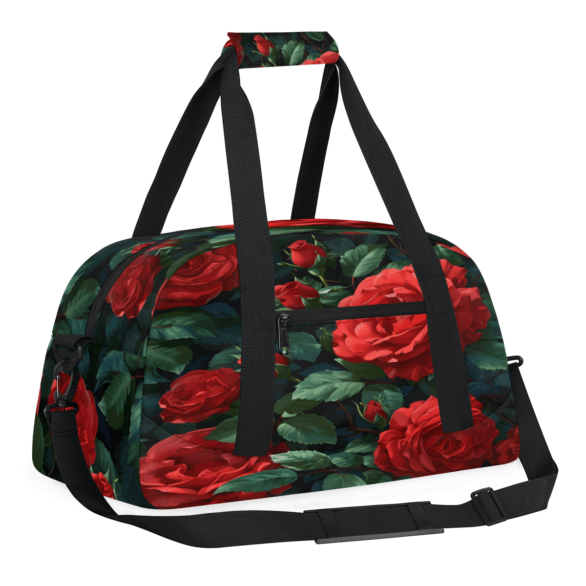 Herdesigns Red Rose Sports Duffle Bag for Women & Men, Red Floral Flower Gym Bag Dance Bag Overnight Bag Carry On Weekender Travel Bag