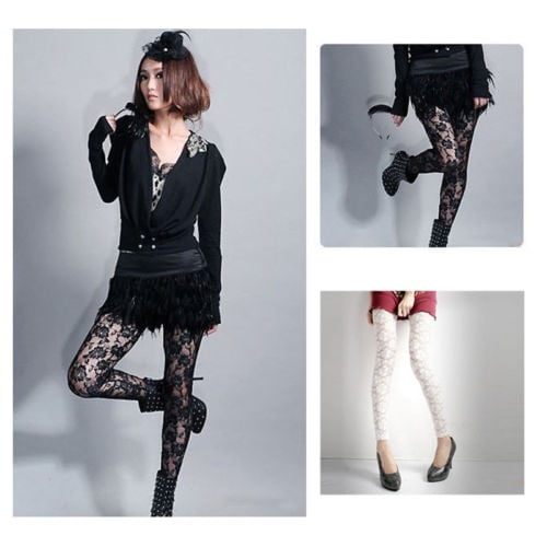 Sexy Women Lady Rose Lace Through Leggings Pants Footless Tights Two Colors  New