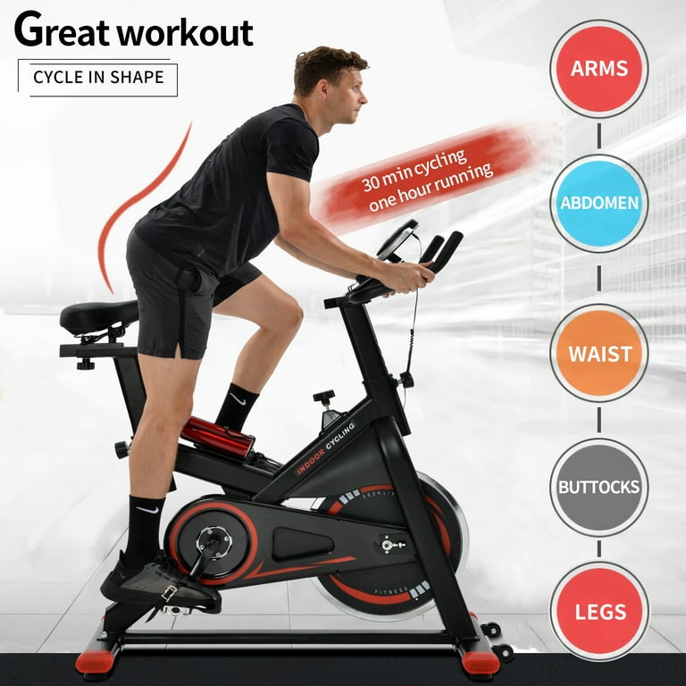 Trainer Bike Stand Cycling Indoor Cycling Exercise Bike Cycling w 30 lb Flywheel Belt Drive LCD Monitor with Pulse Professional Exercise Bike