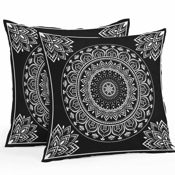 Black Boho Outdoor Pillow Covers, Waterproof Decorative Throw Pillowcases Set of 2, Retro Farmhouse Neutral Abstract Geometric Couch Cushion Cases with Zipper for Outside Patio Garden Sofa 20"x20"