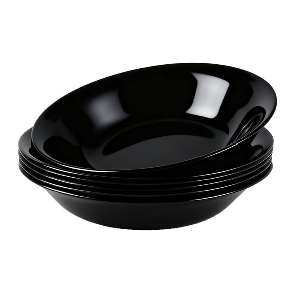 LaGlint 34oz Opal Glass Large Pasta Bowls Set of 6, Lightweight 9.5 inch Round Large Shallow Serving Bowl for Soup, Salad, Dinner, Microwave Dishwasher Safe Black