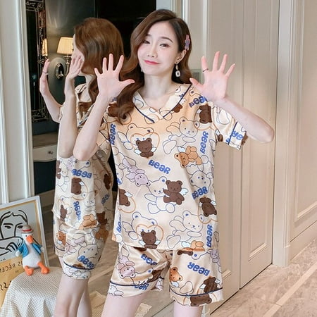 

CoCopeaunt Womens Silk Satin Pajamas Pyjamas Set Sleepwear Pijama Couple Pajamas Suit Female Sleep Two Piece Set Men Loungewear Plus Size