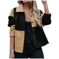 thumbnail image 1 of IROINID Veste Courte en Shearling pour Femmes Col Rabattu Contraste Couleur Manches Longues Manteau Décontracté Chaud Veste d'Hiver à Boutons Patchwork, Jaune, 1 of 6
