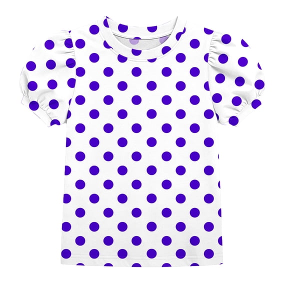 Girl’s Polka Dot T-Shirt - Fashion Crew Neck Puff Sleeve Casual Tee - Casual Versatile Summer Tops Daily Wear 8-13 Years