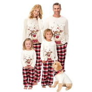 Christmas Family Pajamas Set Reindeer Pattern Tops+Long Elastic Pants for Dad Mom Kids