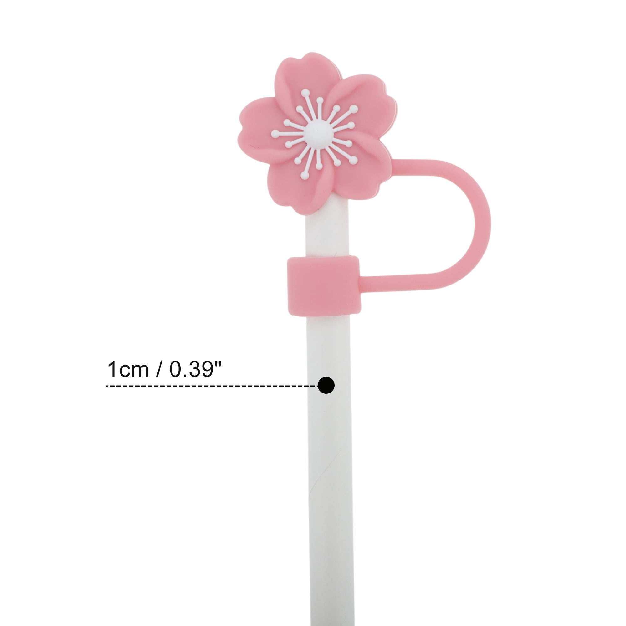 Unique Bargains 4Pcs Begonia Flower Straw Cover Cap For Cup Accessories Pink