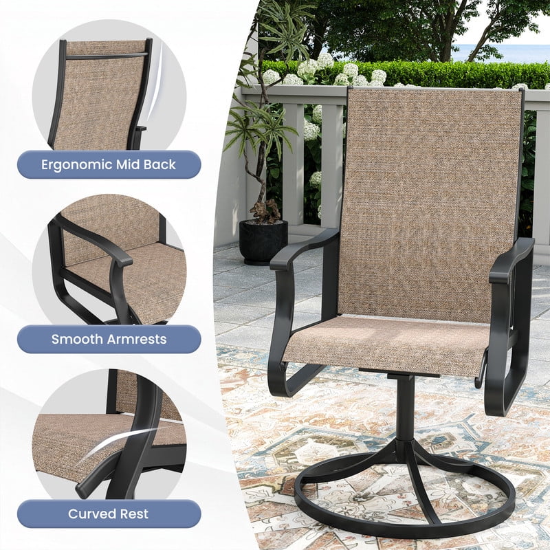 MRUAKA Patio Swivel Chairs Set of 6, Outdoor Dining Chairs Mid Back All Weather Breathable Textilene Outdoor Swivel Chairs with Metal Rocking Frame for Lawn Garden Backyard Deck, Khaki