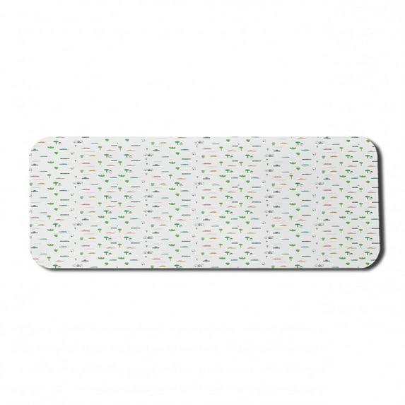 Cartoon Computer Mouse Pad, Abstract Drawing of Vans Cars and Trees with House Buildings on Plain Background, Rectangle Non-Slip Rubber Mousepad Large, 31" x 12" Gaming Size, Multicolor, by Ambesonne