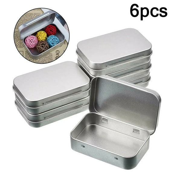 6Pcs Metal Boxes Tin Plated Container Empty Hinged Lid Small Empty Storage Box Frosted Household Storage Box Organizer