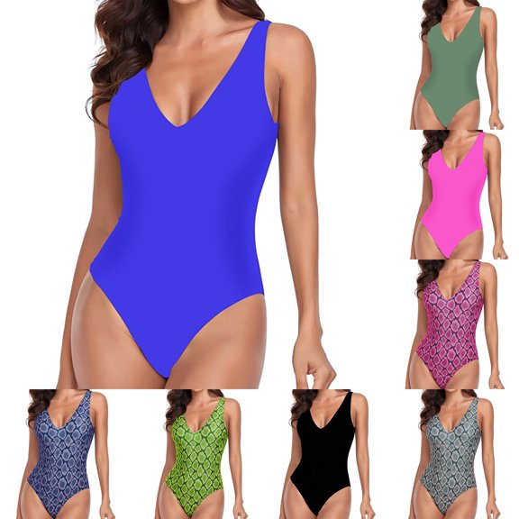 HAPIMO Women's One-Piece Monokini Floral Boho Hide Belly High Cut Tropical Hawaii Sleeveless Bodysuits Summer Beach Swimsuit Trendy Bikini Army Green L