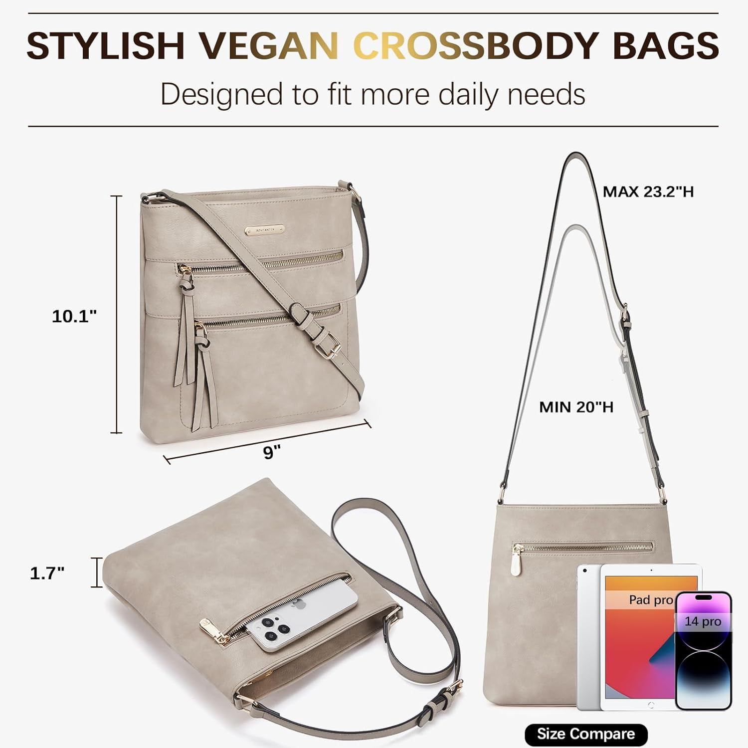 Crossbody Bags Purses for Women Trendy Soft Leather Shoulder Handbags with Adjustable Strap Zipper Pocket Medium