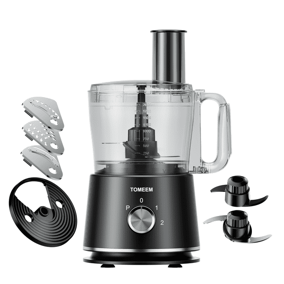Tomeem Food  Processor 600W, 12 Cup, 2 Speeds Pulse, Chop, Puree, Slice, Shred & Knead Dough