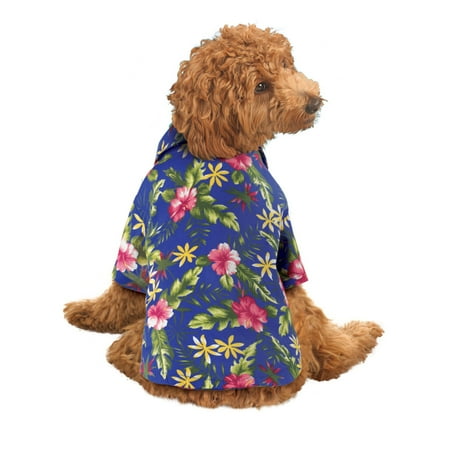 Dog Hawaiian Shirt Summer Short Sleeve Polo Luau Pet Costume, Medium, Blue