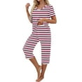 thumbnail image 4 of Tnhcen 2 Piece Summer Women's Cotton Pajama Sets V-Neck Tops with Capri Pants Sleepwear Homewear Set S-2XL, 4 of 7