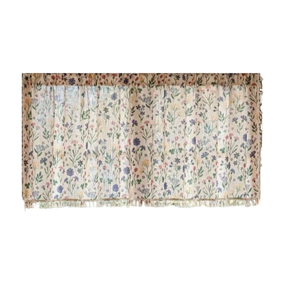 Anckoeil Print Kitchen Curtain, 39.37x23.62in Semi-Sheer Tassel Curtain for Cottagecore Decor