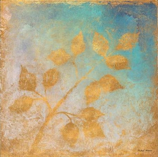 Gold Leaves on Blues I Canvas Art - Michael Marcon ()