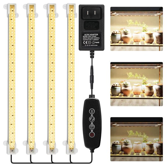Luces de cultivo Mosthink LED de espectro completo de 5500 K, paquete de 4 unidades con temporizador