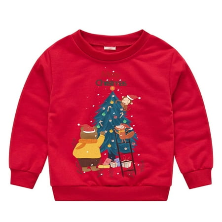 

QIPOPIQ Girls Clothes Clearance Autumn Winter Baby Boys Girls Christmas Cartoon Print Round Neck Pullover Sweatshirt