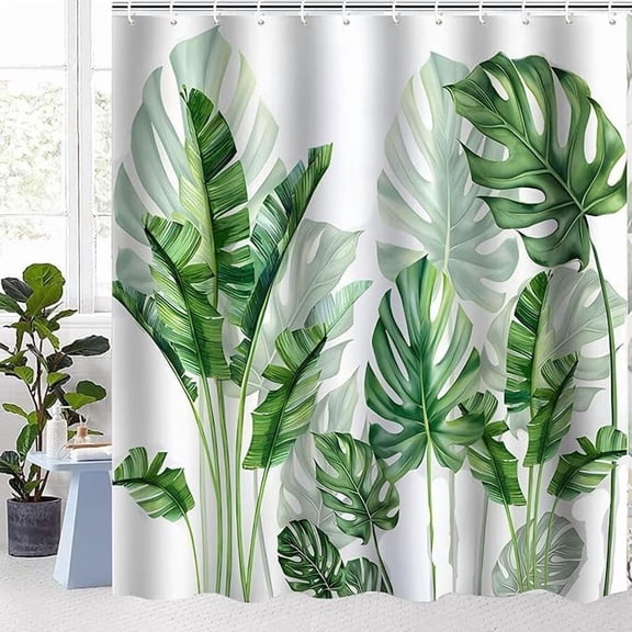 CyanCloud Botanical Plant Leaf Shower Curtain, 71" x 71" Greenery Eucalyptus Bathroom Decor, Waterproof Fabric Bath Curtains with 12 Hooks, Machine Washable for Home, Hotel & Apartment
