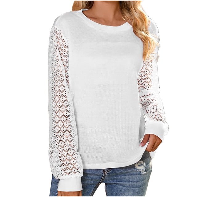Pompotops Hauts pour Femmes à Manches Longues en Tricot, Couleur Unie, Col Rond, Style Décontracté, en Solde