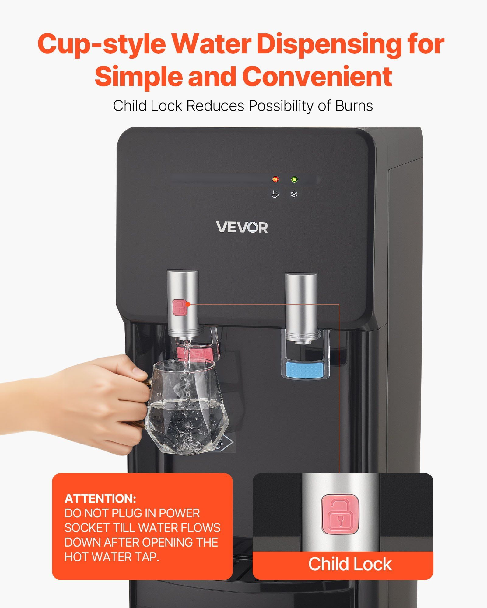 Top Loading Water Dispenser – Stainless Steel, Fits Standard 3 & 5 Gallon Jugs
