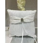 White Wedding Satin Ring Pillow with Rhinestones Keepsake Gift