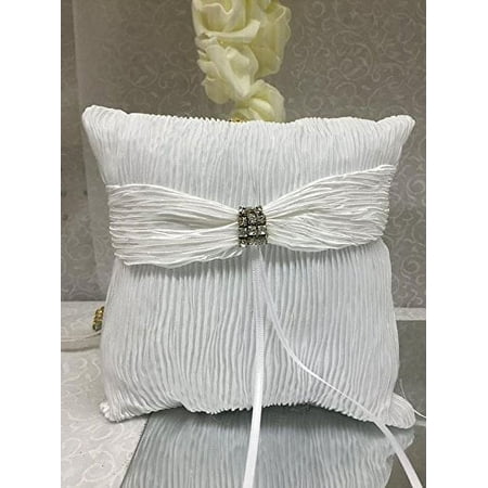 White Wedding Satin Ring Pillow with Rhinestones Keepsake Gift