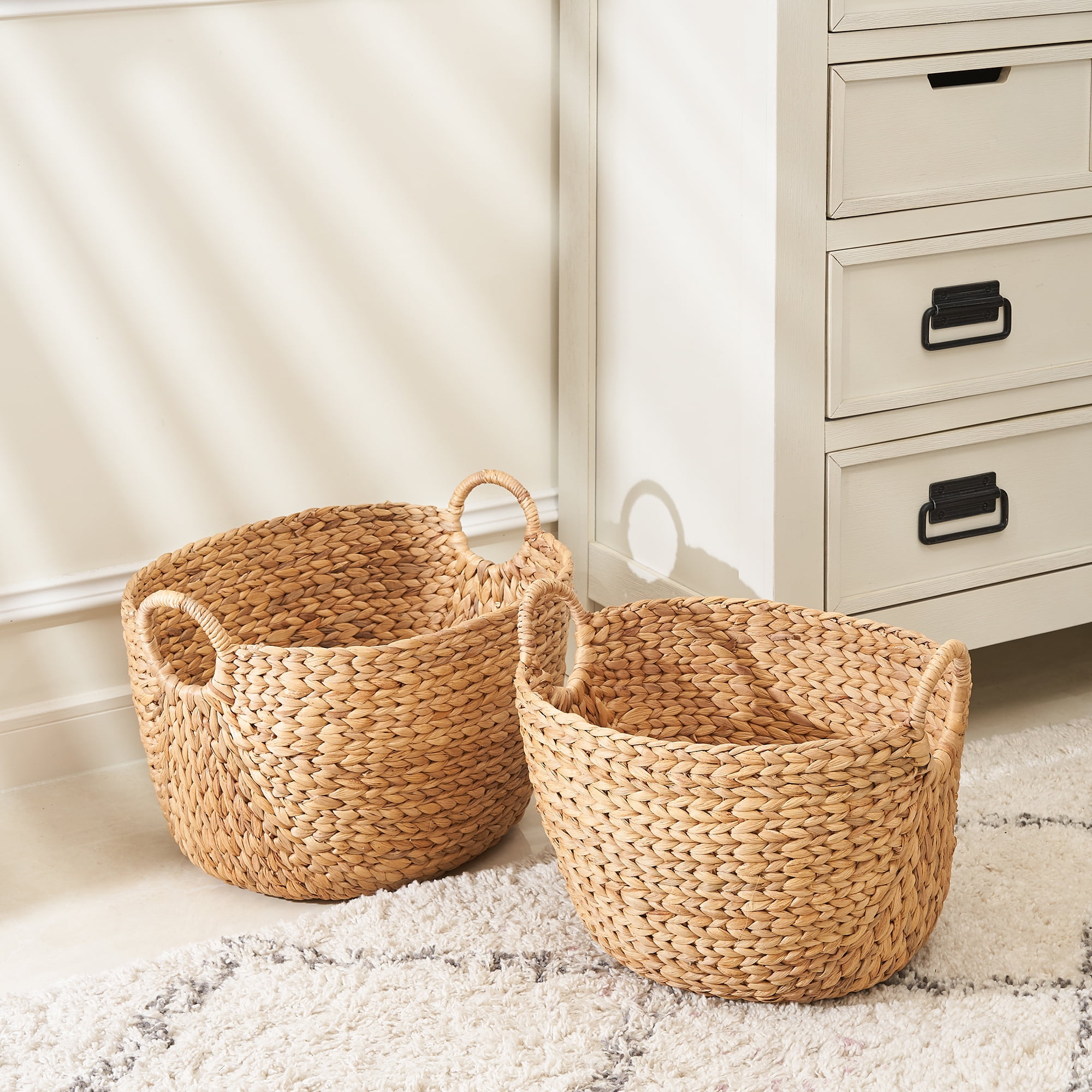 Aaliyah 2-piece Assorted Unframed Catchall Hand-woven Water Hyacinth Storage Basket Set with Handles