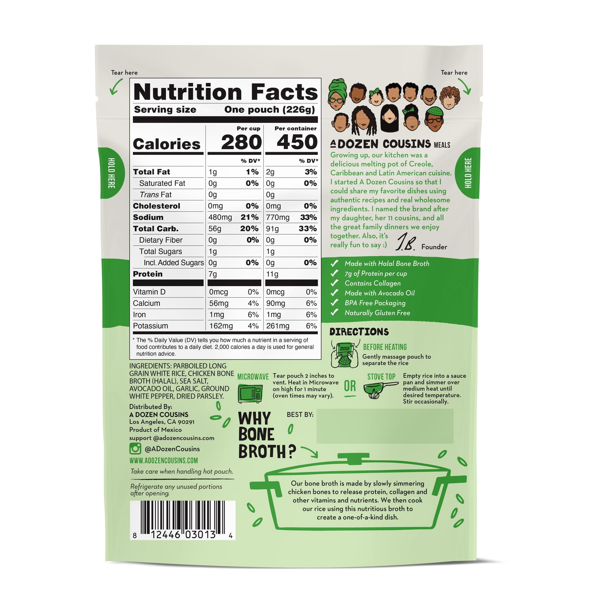 A Dozen Cousins Rice Cooked in Bone Broth Microwaveable Rice Packets | 7g Protein | Contains Collagen (Classic Chicken Broth, 6 Pack)