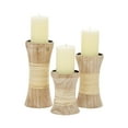 thumbnail image 3 of DecMode Indoor 10", 8", 6"H Coastal Wood Candle Holder, Brown, 3 - Pieces, 3 of 8
