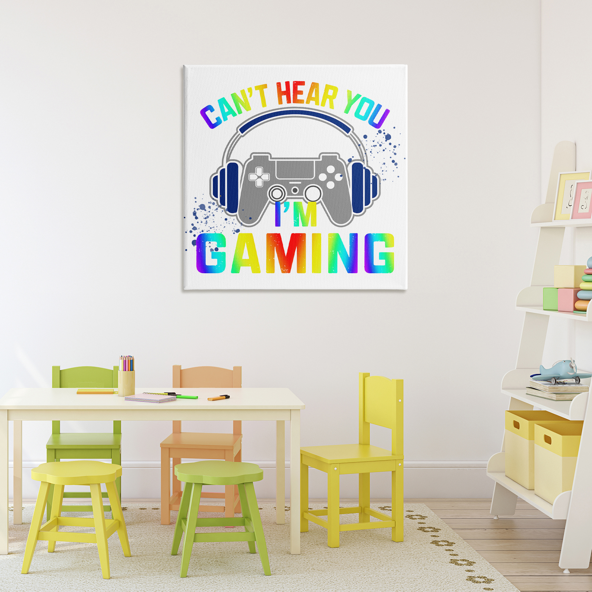 Rainbow Can't Hear You Gaming Canvas Wall Art, design by Kim Allen
