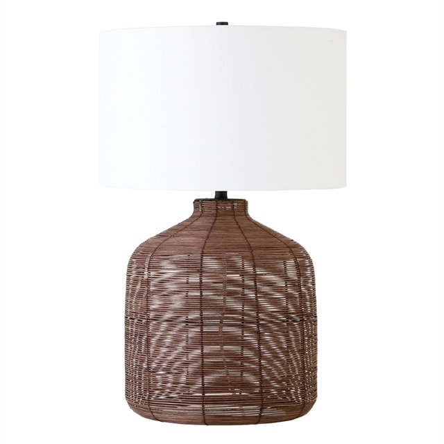 Henn&Hart 17" Umber Rattan Rattan/Metal/Fabric Table Lamp