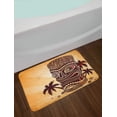 thumbnail image 2 of Tribal Bath Mat, Totem Traditional Tiki on Polka Dots Backdrop with Palm Trees, Plush Bathroom Decor Mat with Non Slip Backing, 29.5" X 17.5", Burgundy and Sand Brown, by Ambesonne, 2 of 2