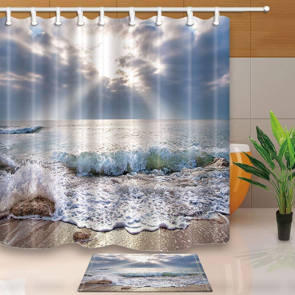 BPBOP Ocean Bath Curtain Huge Waves Beach Rock Beach by Sea Shower ...