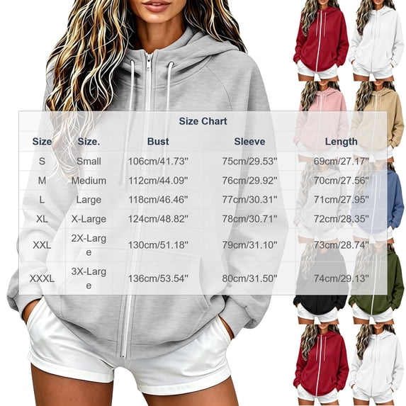 DISKEBUISS Women's Zip Up Hoodie Oversized Long Sleeve Sweatshirt with Pockets for Fall Casual Wear