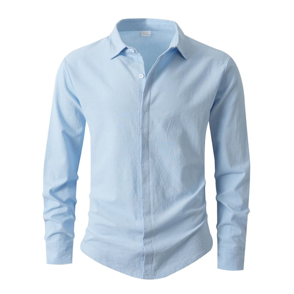 Paiwinds Men's Solid Color Linen Button-Down Shirt, Long Sleeve Lapel Collar Cardigan with Chest Pocket, Breathable Casual Top for Business, Office and Formal Occasions