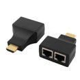 thumbnail image 2 of HDMI Male to Dual Port Female RJ45 Network Extender Adapter Black 2pcs for HDTV PC 1080P, 2 of 4