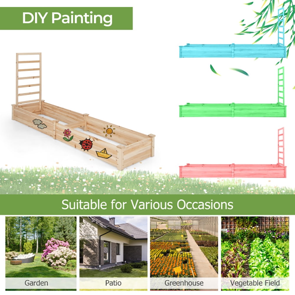 Spaco Raised Garden Bed with Planter Box and Trellis-Natural, Outdoor Elevated Flower Box for Backyard/Patio/Gardener