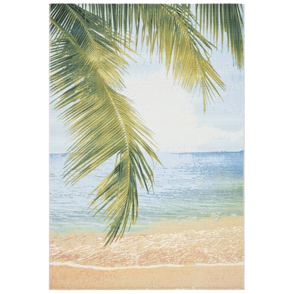 SAFAVIEH Barbados Palm Leaves Outdoor Area Rug, Gold/Blue, 5'3" x 7'6"