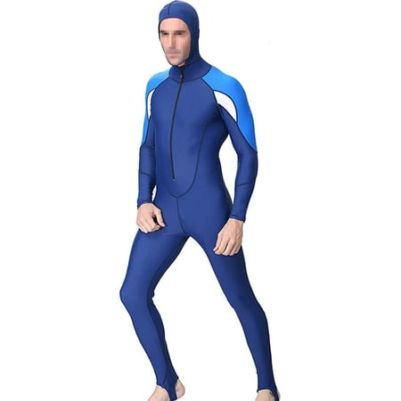 Men's Full Length Swimsuits, One Piece Long Sleeve Swimwear with Front ...