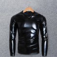 thumbnail image 4 of Men T-shirt Glossy Appearance Solid Color Long Sleeve Top V Neck Slim Fit T-shirt Nightclub Party Performance Costumes, 4 of 5