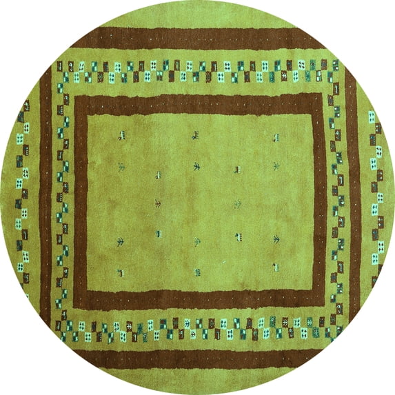 Ahgly Company Indoor Round Abstract Turquoise Blue Contemporary Area Rugs, 4' Round