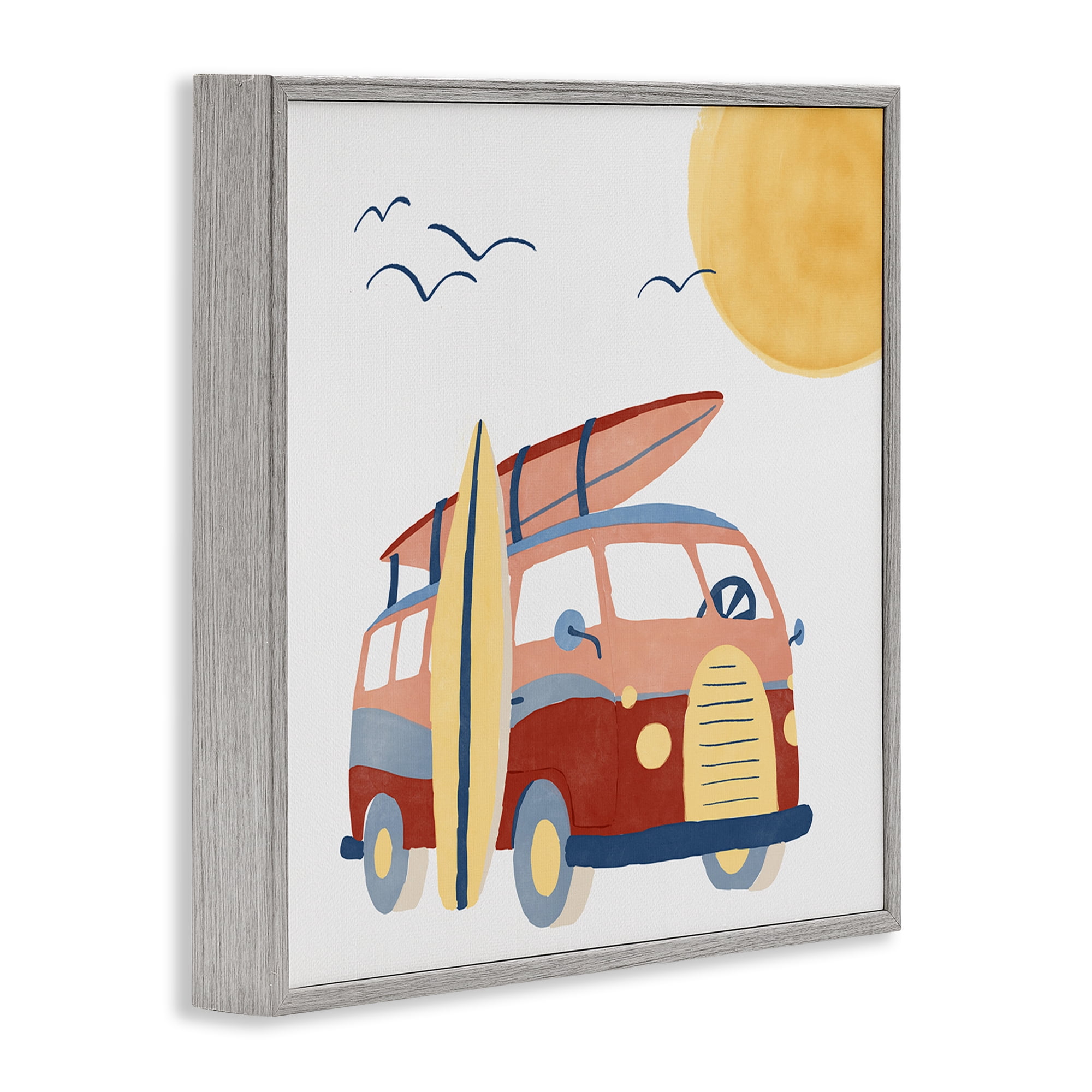 Stupell Industries Summer Surf Bus Transportation Painting Gray Framed Art Print Wall Art, 17 x 17
