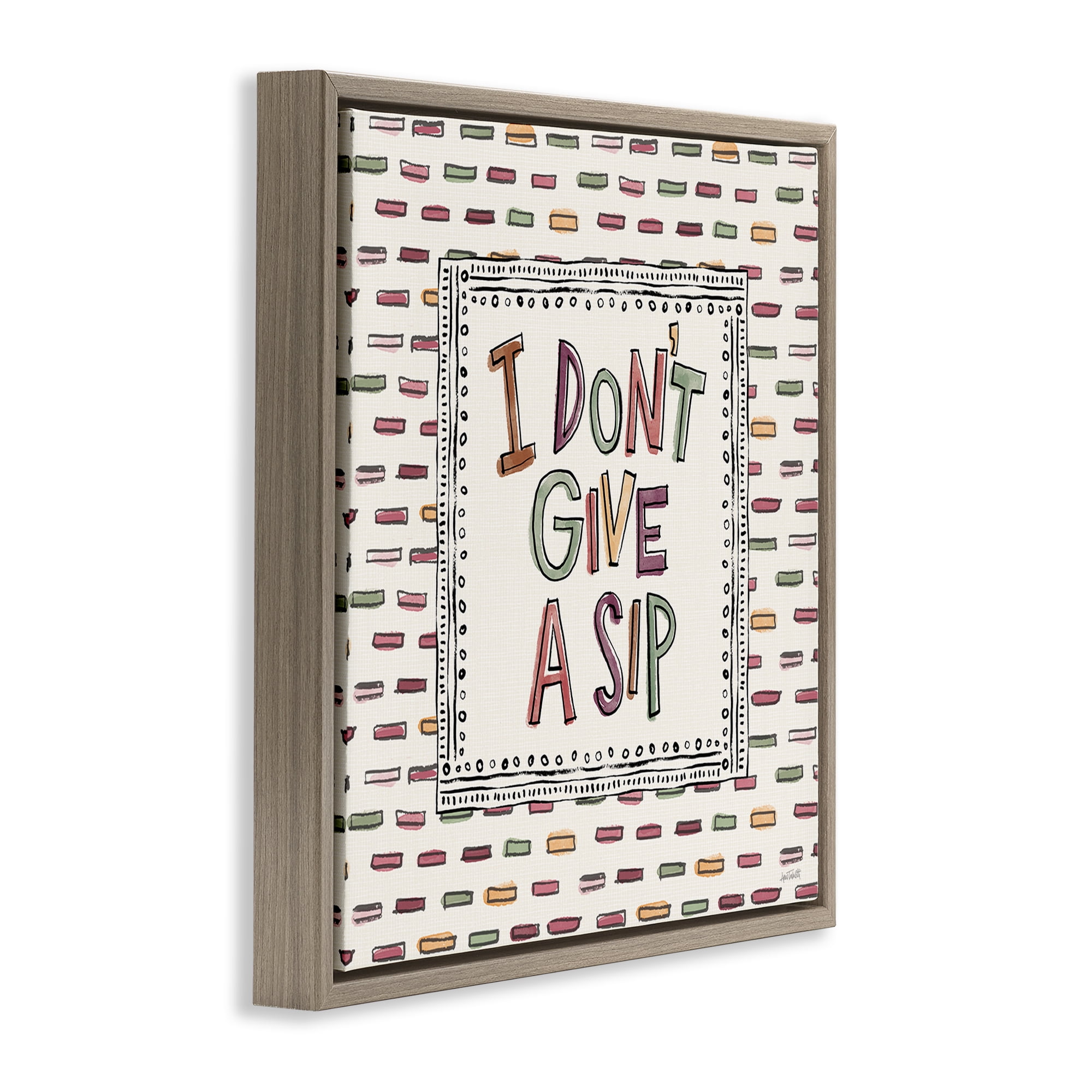 Stupell Industries Wine Sip Sentiment Food & Beverage Painting Brown Floater Framed Canvas Art Print Wall Art, 18 x 18