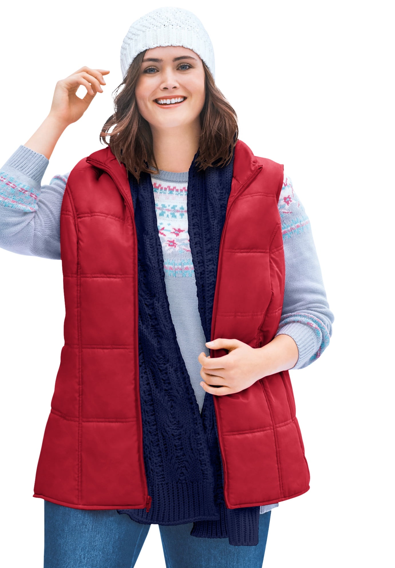 Woman Within Women's Plus Size Quilted Vest 14/16, Classic Red
